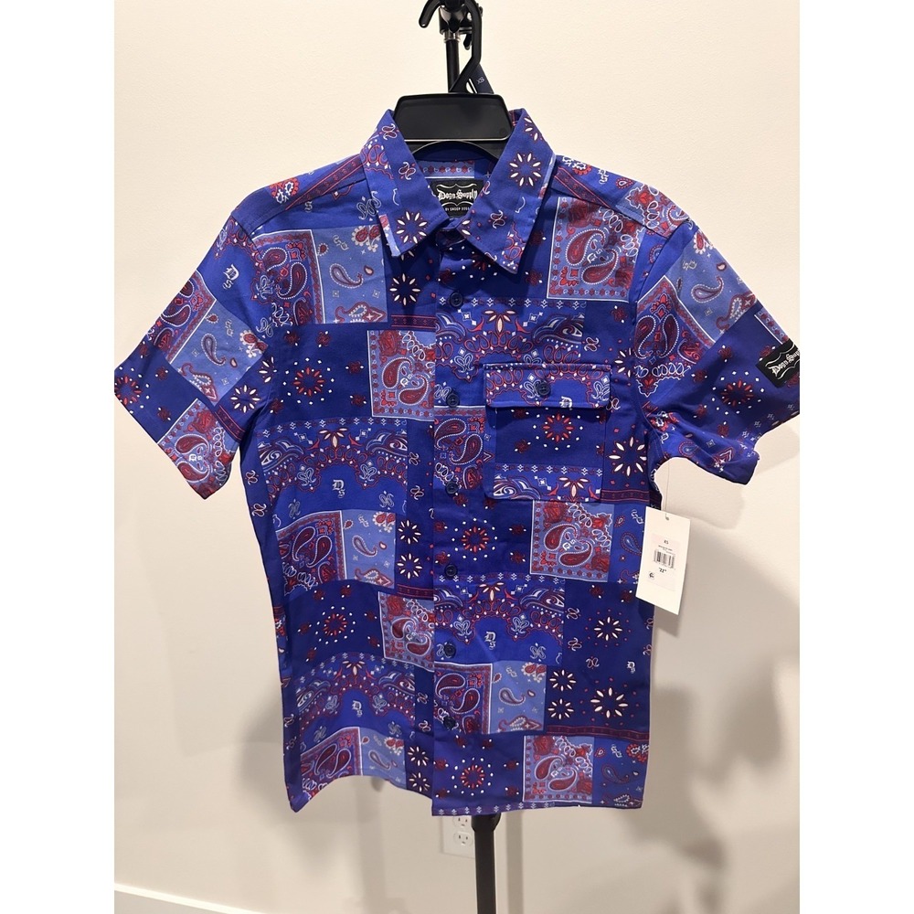 Dogg Supply Snoop Dogg Mens Blue Paisley Patchwork Button Down Shirt XS‎